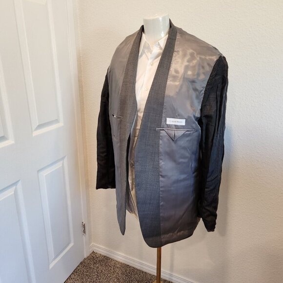 VTG Calvin Klein Mens Gray 100% Wool Blazer Sport Coat Suit Jacket Sz 42L Lined - Picture 10 of 16